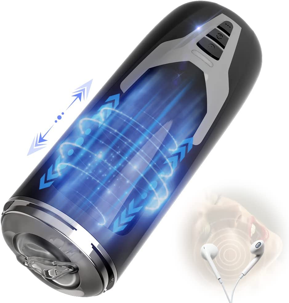 Automatic Male Masturbator, Thrusting Masturbator Cup with 8+8 Thrusting & Rotating Modes for Penis Stimulation, Electric Sex Toy Pocket Pussy Blowjob Stroker for Adults Sex Toy with Earphone