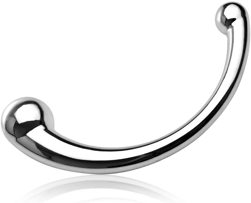 Double-Ended Dildo G-spot Massage Anal Plug Stimulate Wand Fetish Dildo Solid Metal Curved Dual Ended Masturbation Sex Toy for Couple Romi