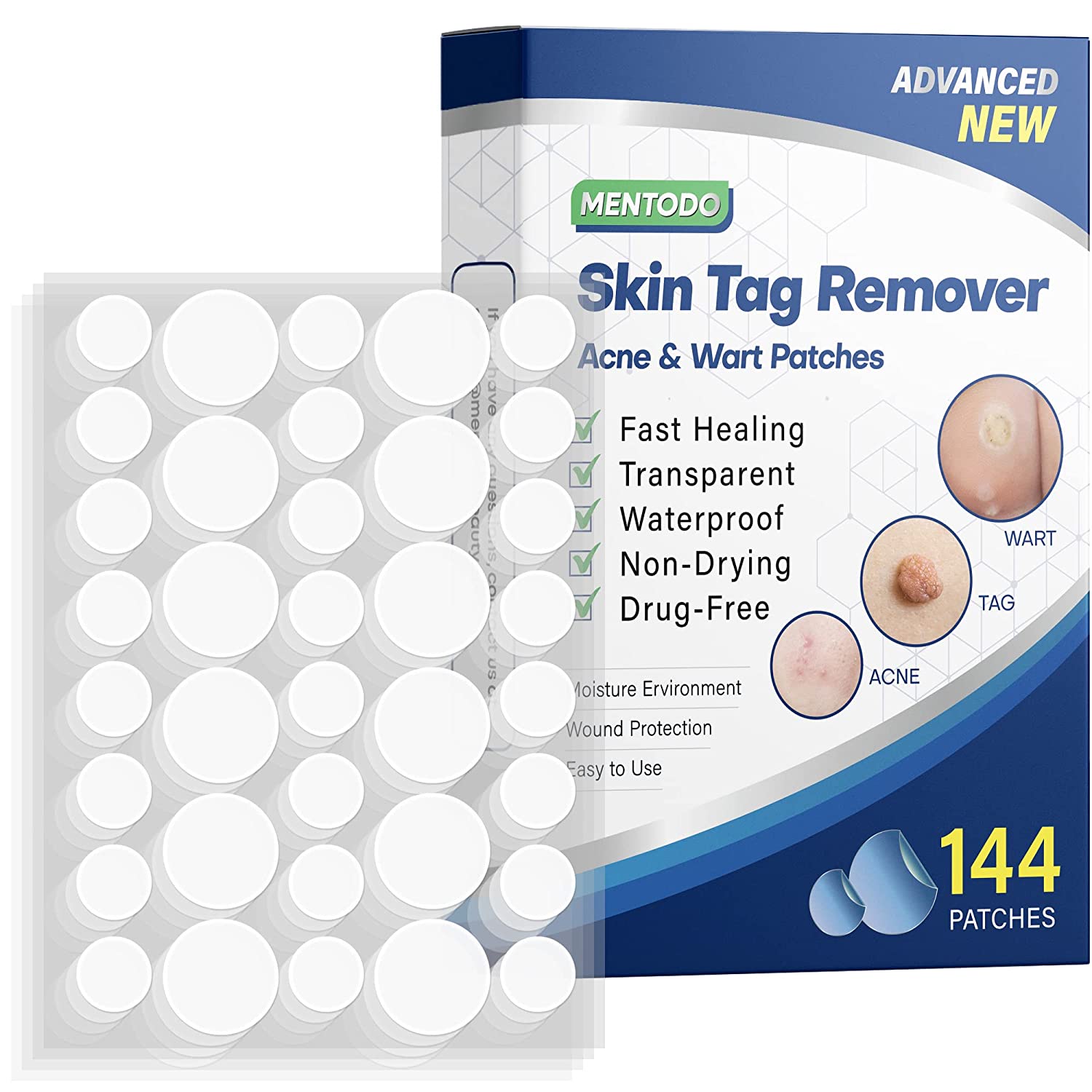 Upgraded Skin Tag Remover Patches (144 Pcs), Skin Tag Device, New and Improved Formula Skin Tag Removal Patches