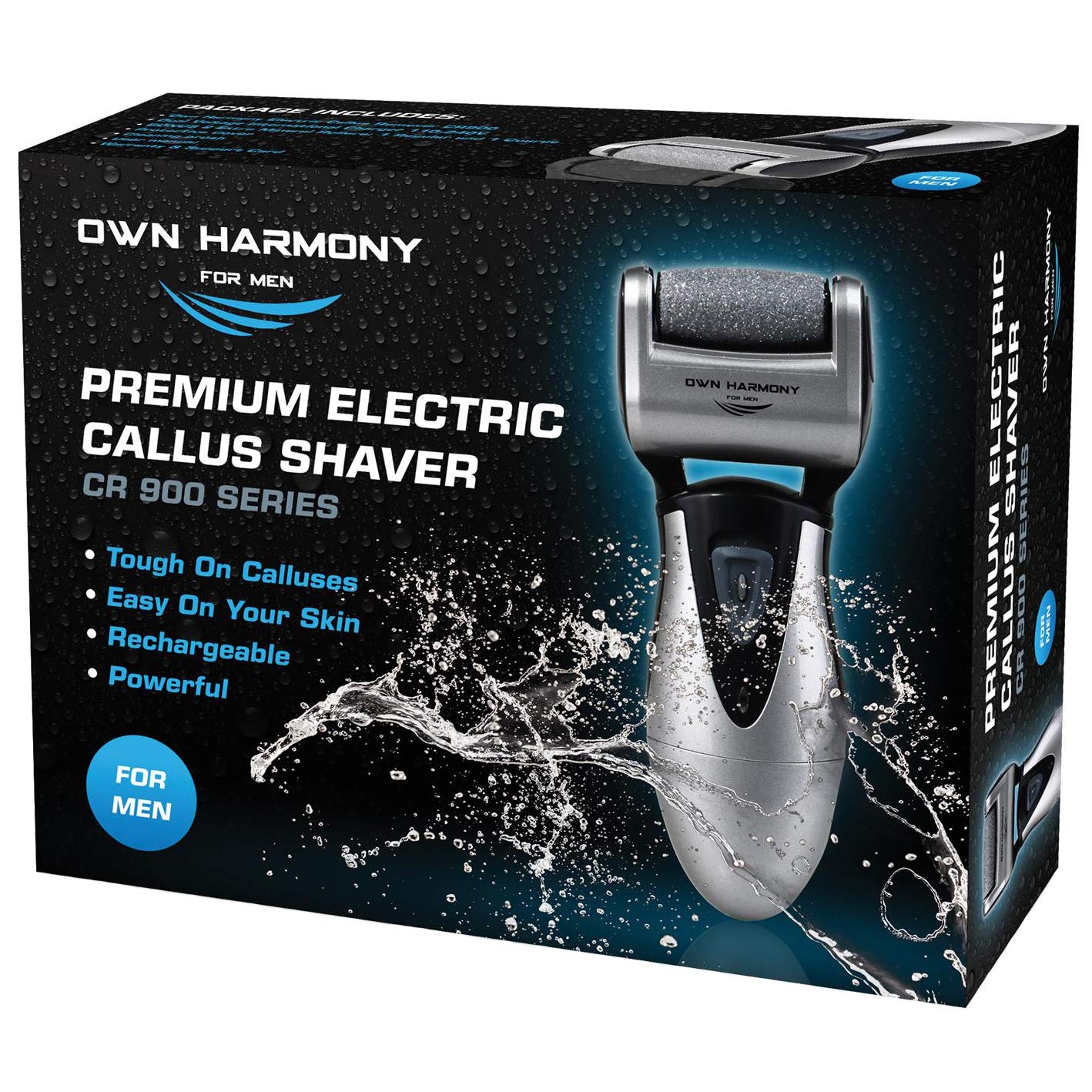 Electric Foot Callus Remover, Feet Scrubber: Own Harmony Rechargeable Mens Pedicure Tools Kit, Professional Electronic Foot Care File, Best for Hard Cracked Dead Skin and Powerful Pedi Spa, 3 Rollers