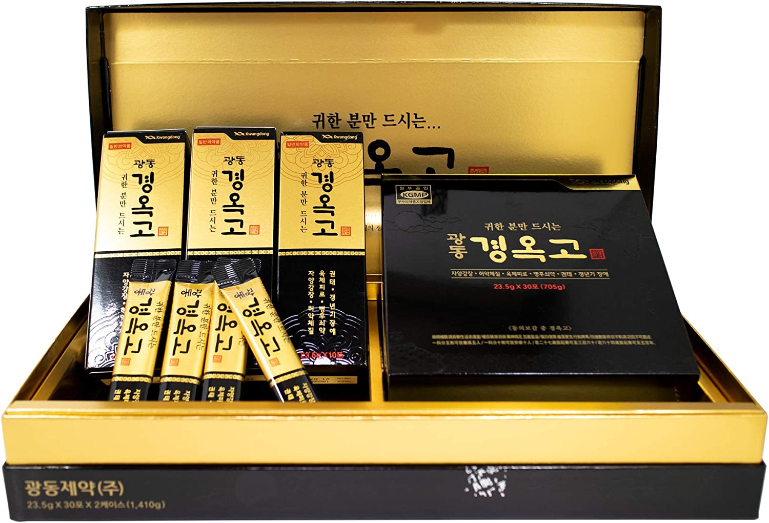 Kwang-Dong Kyung-Ok-Go Korean Nutritious Ginseng Tonic Individual Stick Pouches Gift Set (23.5g x 60 Stick Pouches) [광동제약 경옥고] + Korean Mulberry Paper HANJI Card for Gift Messages