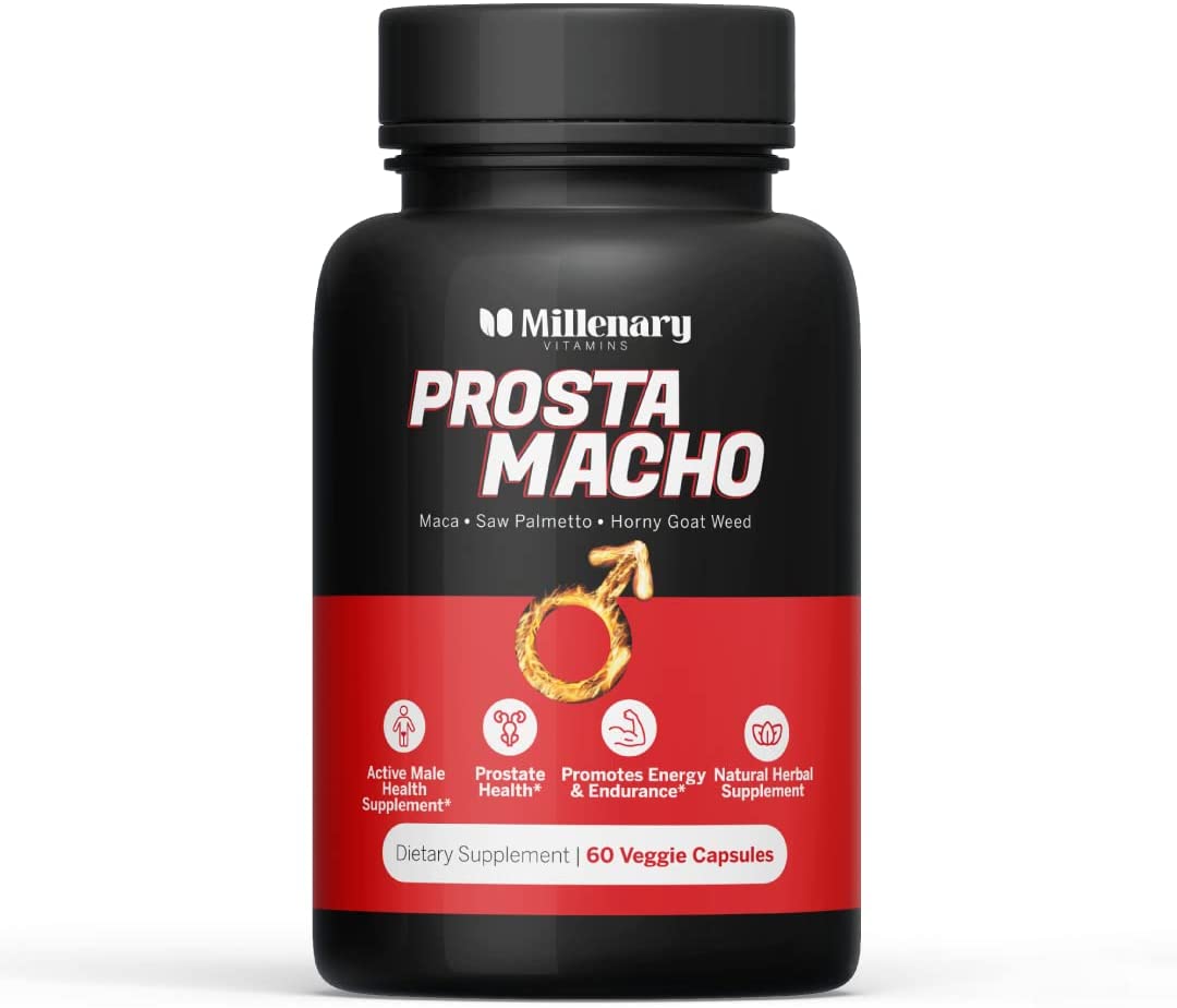 Millenary Vitamins Prostamacho - Natural Herbal Supplement - Horny Goat Weed for Men and Women - Stamina, Endurance, Circulation - Maca Root - Saw Palmetto - USA Made - 60 Count