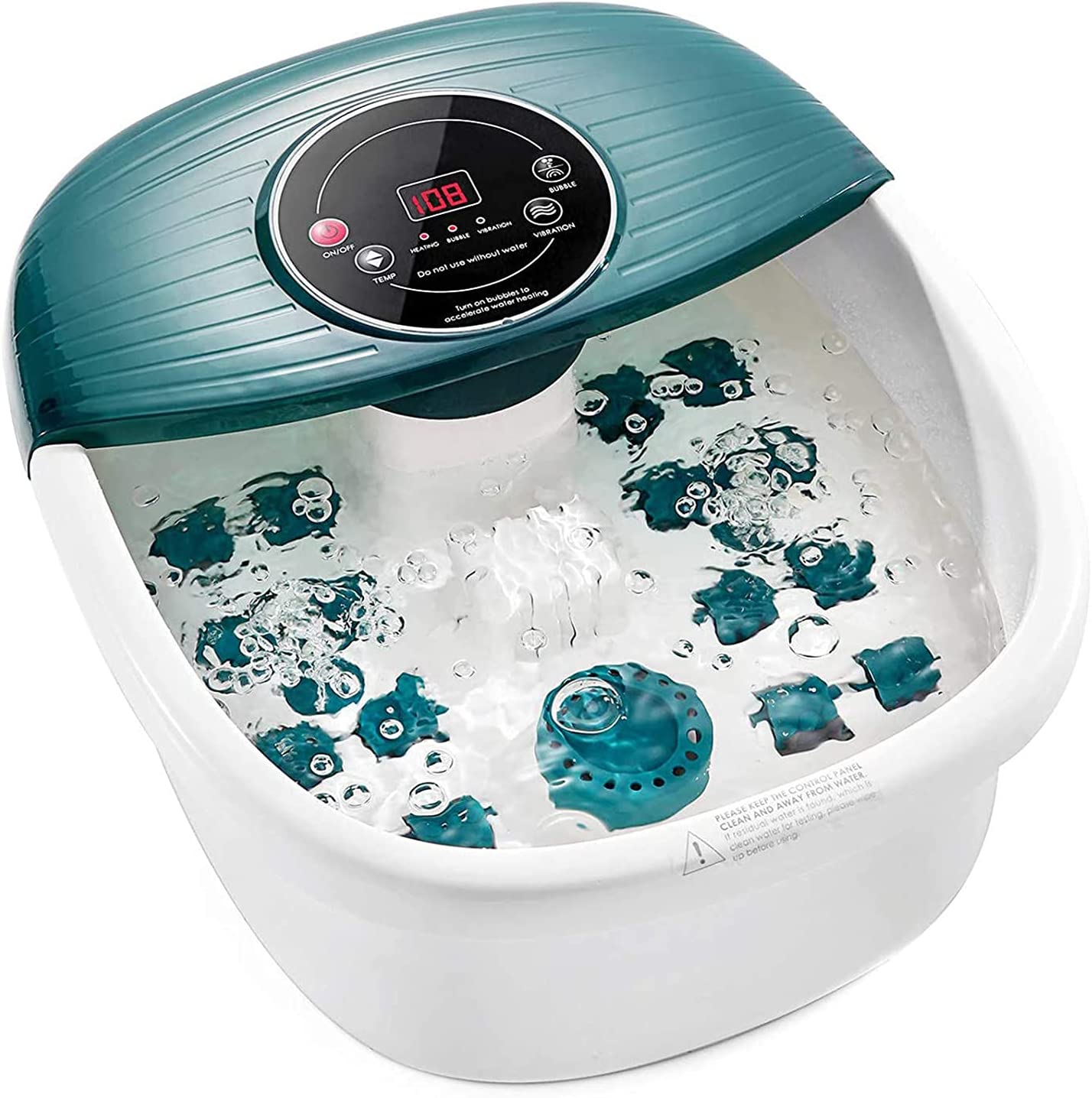 Foot Spa Bath Massager with Heat, Bubbles, Vibration, 16 Removeable Roller (not Motorized), Pedicure Foot Spa with 95-118℉ Temperature Control and Material Box for Feet at Home