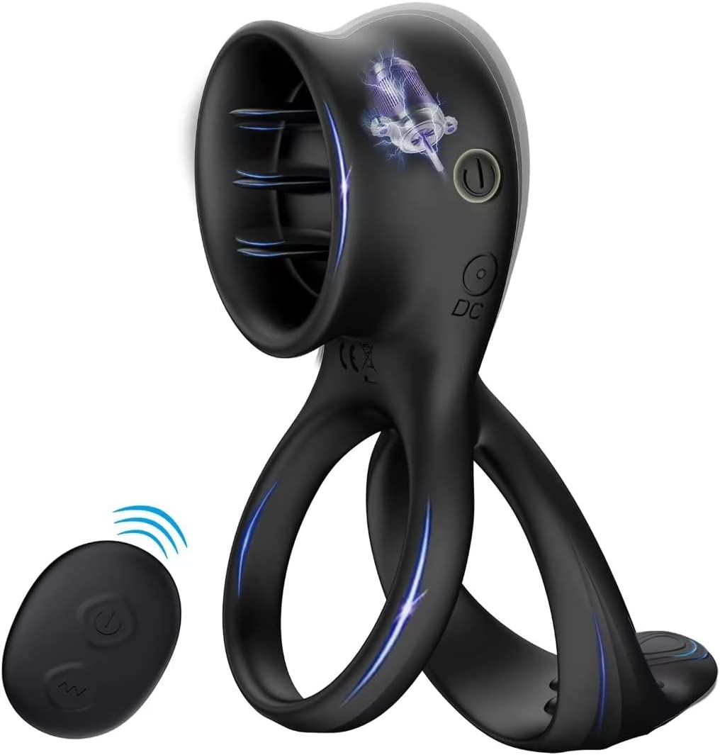 Tongue Design Vibrating Penis Cock Ring, with Multiple Stimulation Wireless Remote Control Waterproof Rechargeable Cock Penis Ring, Male or Couple Sex Toys to Play.