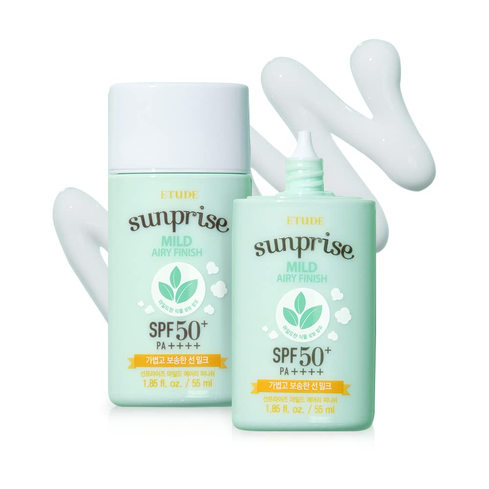ETUDE HOUSE Sunprise Mild Airy Finish Sun Milk SPF50+ / PA+++ | Sebum-free, Non-Sticky, Long Lasting Protection, 100% Mineral Based Sunscreen | Kbeauty